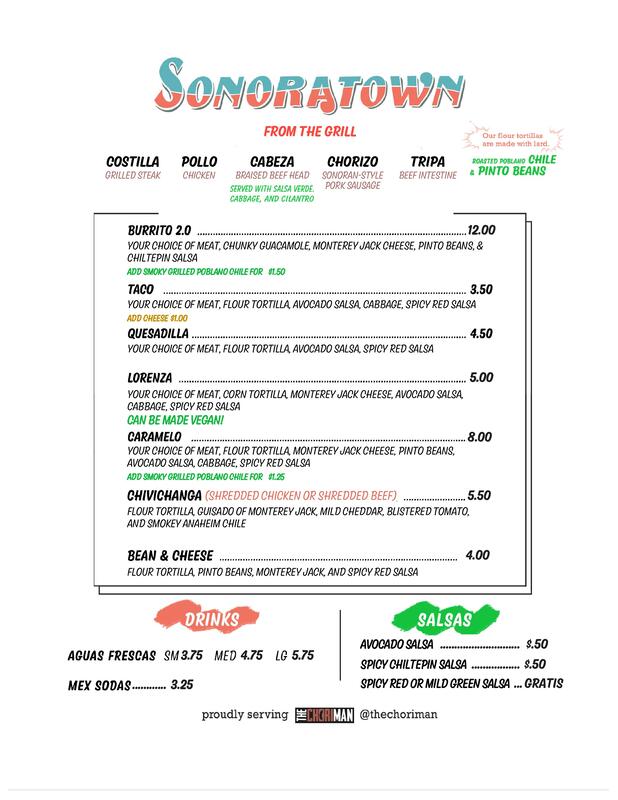Sonoratown Appetizer Menu